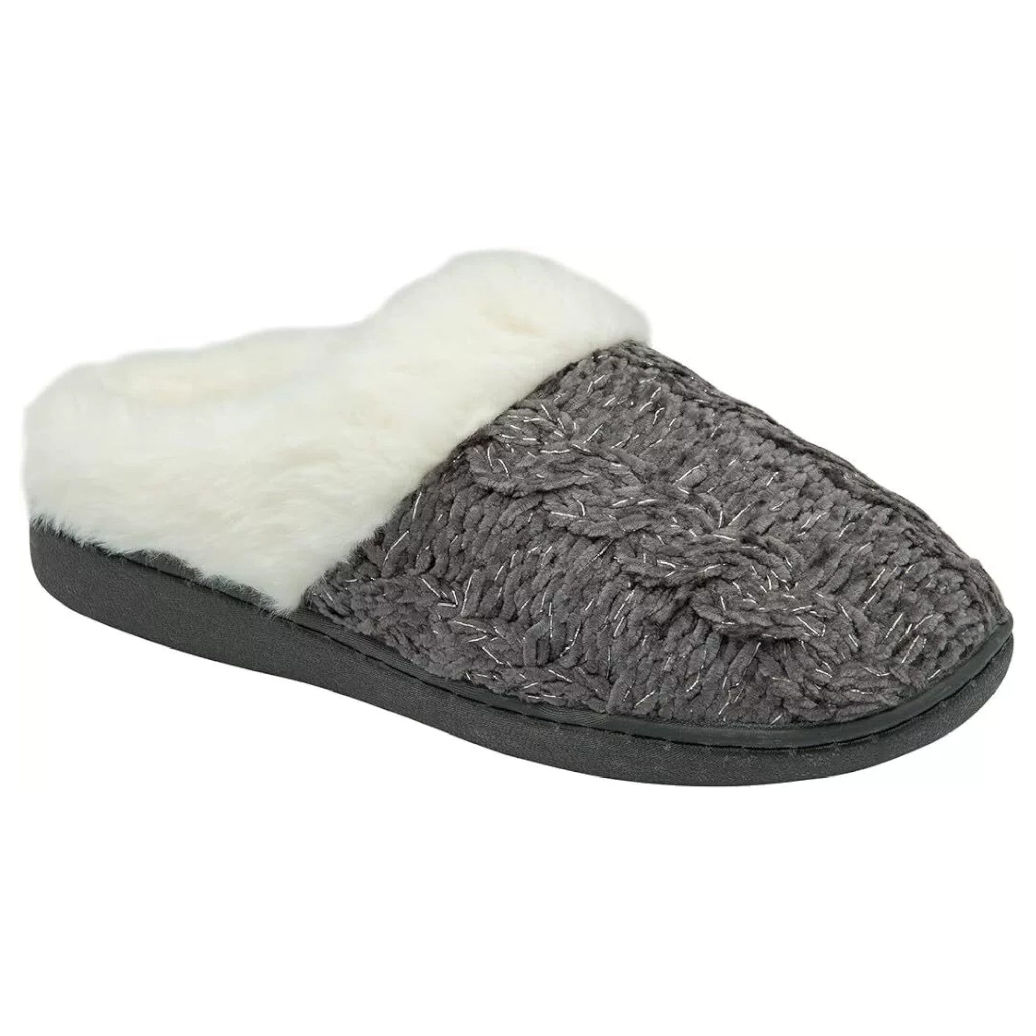 Ladies Comfortable Dunlop mule slippers for women with memory foam cushioned insole in charcoal grey
